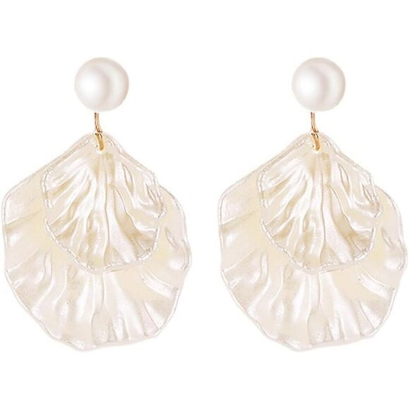 Jewelry - Seashell Pearl Stud Sweet Double Layer Acrylic Dangle Drop Earrings for Women